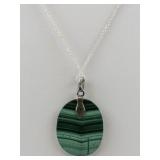 Malachite Sterling Silver Pendant Necklace .