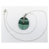 Malachite Sterling Silver Pendant Necklace .