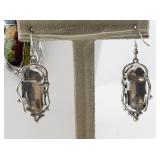 Abstract Enamel & Rhinestone Accented Silver Tone Base Metal Pendant Necklace & French Wire Earrings.