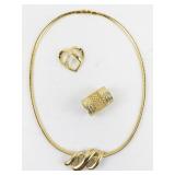 Gold Plated opera Necklace & Three Slide Pendants..