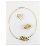 Gold Plated opera Necklace & Three Slide Pendants..