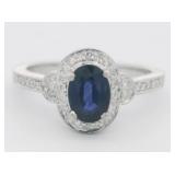 Sapphire & Diamond 14K White Gold Ring. Size 8.25 - 8.5.