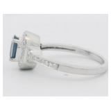 Sapphire & Diamond 14K White Gold Ring. Size 8.25 - 8.5.