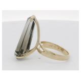 Stunning!!! Kite Cut Smokey Quartz 14K Yellow Gold Statement Ring . Size 5.75 - 6.