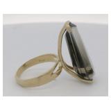 Stunning!!! Kite Cut Smokey Quartz 14K Yellow Gold Statement Ring . Size 5.75 - 6.