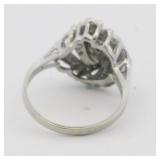 Diamond 10K White Gold Cocktail Ring. Size 8.75.