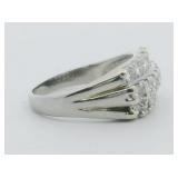 Beautiful!!! Three Row Of 21 3/4Cttw Round Brillant Cut Diamond 14K White Gold Ring, Set With Natural Diamond. Size 6.