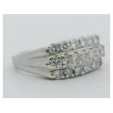 Beautiful!!! Three Row Of 21 3/4Cttw Round Brillant Cut Diamond 14K White Gold Ring, Set With Natural Diamond. Size 6.