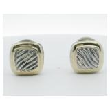 David Yurman Sculpted 18K Yellow Gold & Sterling Silver Omega Back Earrings .