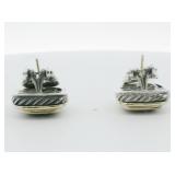 David Yurman Sculpted 18K Yellow Gold & Sterling Silver Omega Back Earrings .