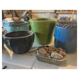 Assorted Set of 6 Ceramic Planters with River Rocks