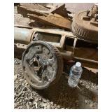 Assorted Vintage Car Parts Including Hubs and Panels