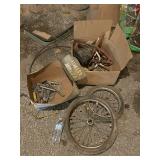 Lot of Vintage Bicycle Parts Including USA Huffman Frame and Wheels