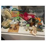 Assorted Decorative Items, Glassware, and Novelty Coins