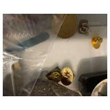 Assorted Decorative Items, Glassware, and Novelty Coins