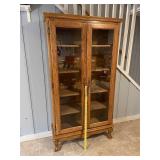 Vintage Oak Glass Door Display Cabinet with Shelves