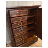 Mahogany Wood Armoire with Drawers and Shelving