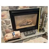 Brass Fireplace Tool Set with Log Holder Basket and Birch Wood
