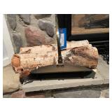 Brass Fireplace Tool Set with Log Holder Basket and Birch Wood