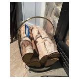 Brass Fireplace Tool Set with Log Holder Basket and Birch Wood