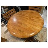 Solid Oak Dining Set with 4 Swivel Bar Stools