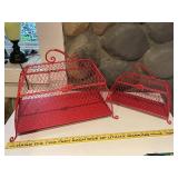Set of 2 Red Wire Mesh Rooster Decor Baskets