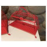 Set of 2 Red Wire Mesh Rooster Decor Baskets