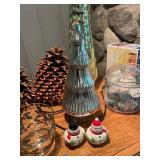 Assorted Holiday Decorations with Pinecones, Trees, Basket, and More