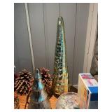 Assorted Holiday Decorations with Pinecones, Trees, Basket, and More