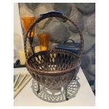 Assorted Home Decor Items including Candlesticks and Baskets