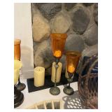 Assorted Home Decor Items including Candlesticks and Baskets