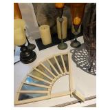 Assorted Home Decor Items including Candlesticks and Baskets