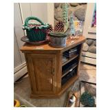 Wooden Entertainment Cabinet with Decorative Holiday Items