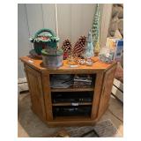 Wooden Entertainment Cabinet with Decorative Holiday Items