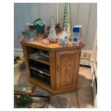 Wooden Entertainment Cabinet with Decorative Holiday Items