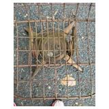 Vintage Outdoor Wire Mesh Patio Chair with Red Armrests