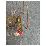 Vintage Outdoor Wire Mesh Patio Chair with Red Armrests