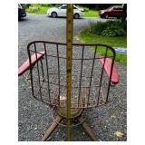 Vintage Outdoor Wire Mesh Patio Chair with Red Armrests