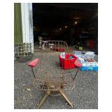 Vintage Outdoor Wire Mesh Patio Chair with Red Armrests