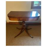 Antique Flip Top Parlor Table with Hidden Storage and Carved Pedestal Base