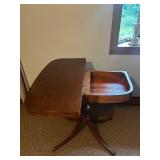 Antique Flip Top Parlor Table with Hidden Storage and Carved Pedestal Base