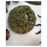 Collection of 6 Sun Face Metal and Ceramic Wall Plaques with Wreath