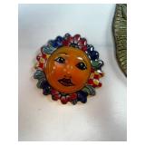 Collection of 6 Sun Face Metal and Ceramic Wall Plaques with Wreath