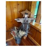 Rustic Wooden Angel Decor with Decorative Pail and Dried Flowers