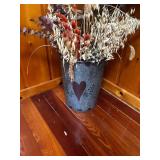 Rustic Wooden Angel Decor with Decorative Pail and Dried Flowers