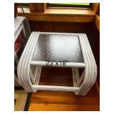 Outdoor Patio Sofa and Matching Glass-Top Side Table Set