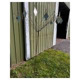 Set of Two Metal Garden Art Sculptures with Hanging Ornaments