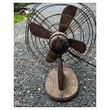 Vintage U.S. Property Metal Desk Fan with Wooden Base