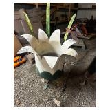 Large Metal Flower Planter with Decorative Leaves