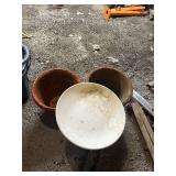 Set of Decorative Ceramic Planters and Birdbath